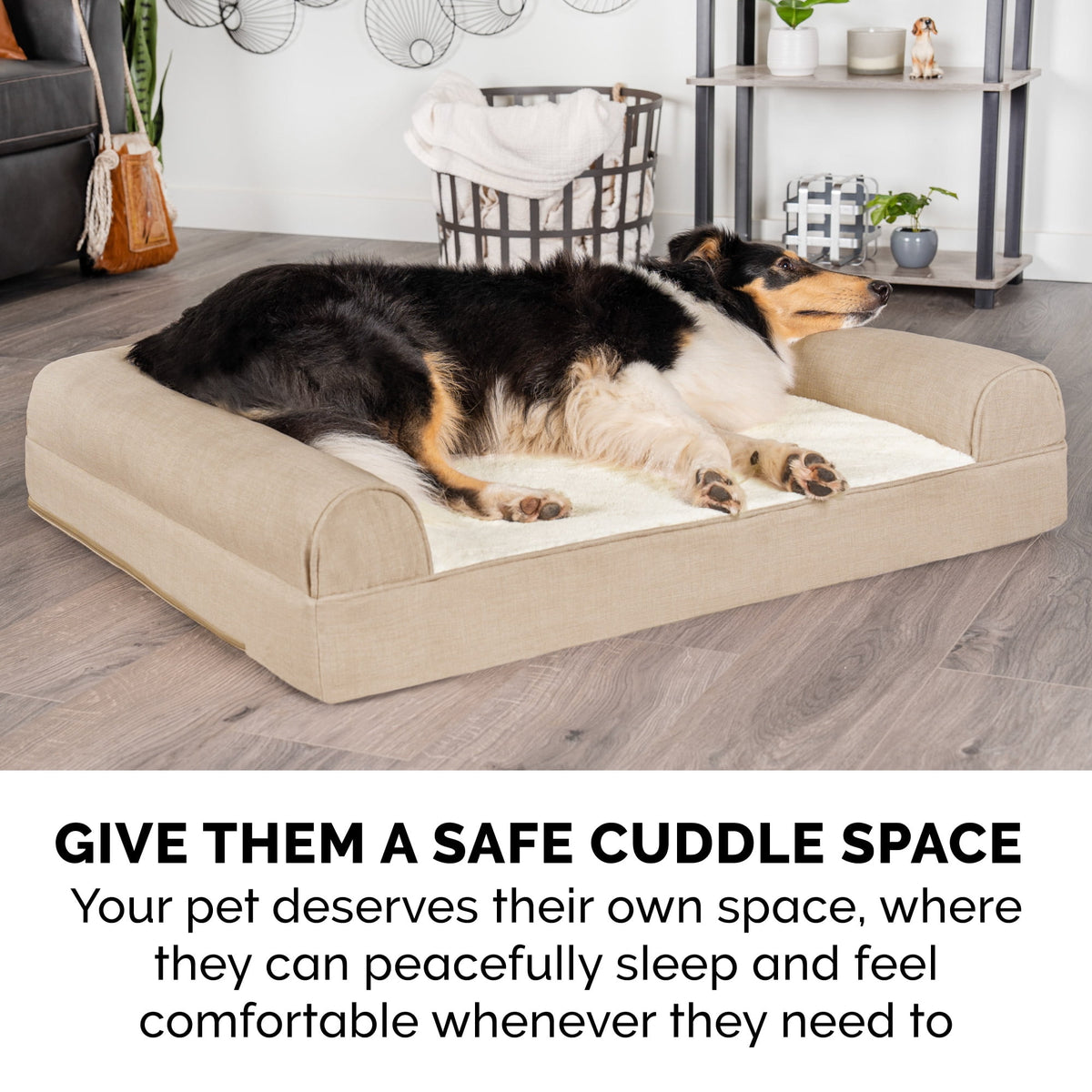 FurHaven Pet Products Plush & Performance Linen Orthopedic Sofa Pet Bed for Dogs & Cats - Mist Gray, Large