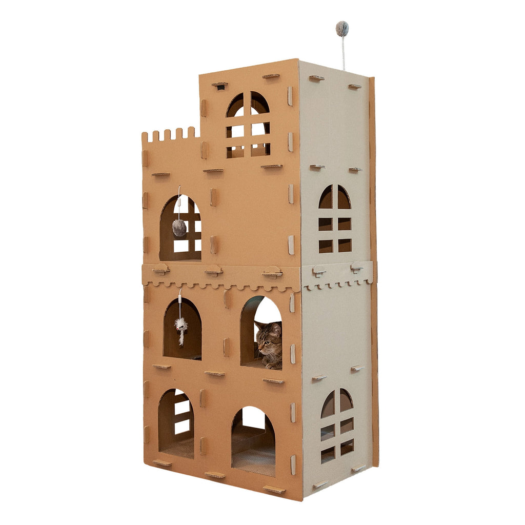Furhaven Townhouse Multi-Level Cat Scratcher Hideout w/ Catnip - Cardboard Brown, One Size Townhouse Playground One Size Corrugated Scratcher