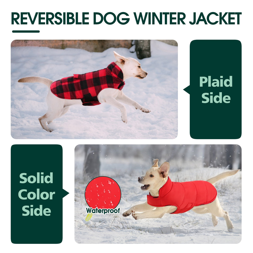 Kuoser British Style Plaid Dog Winter Coat, Windproof Cozy Cold Weather Jacket for Dogs, Blue, M