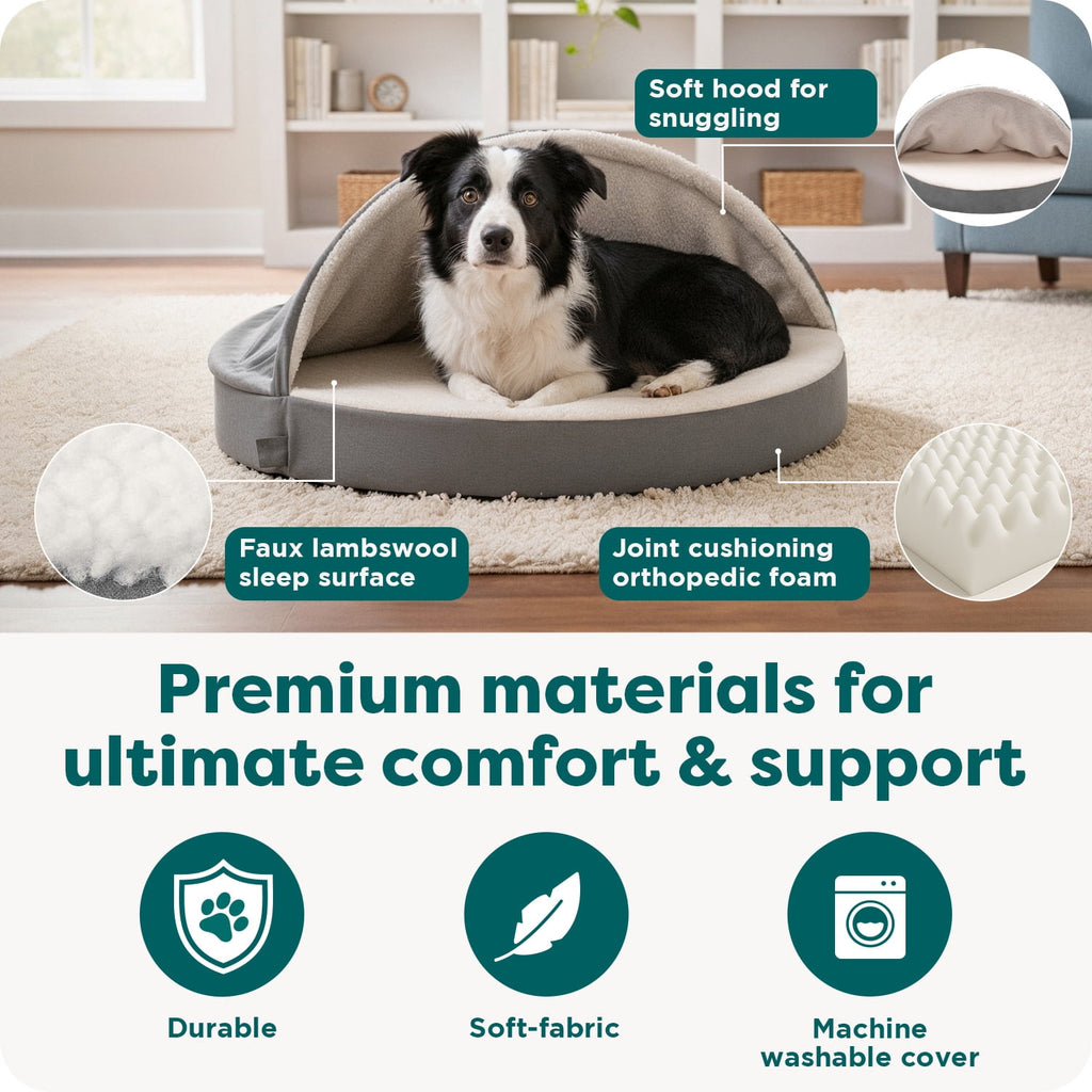 Furhaven 26" Round Orthopedic Dog Bed Sherpa & Suede Snuggery w/ Removable Washable Cover - Gray, 26-inch Faux Lambswool & Suede Gray 26 inch Snuggery (Orthopedic Foam)