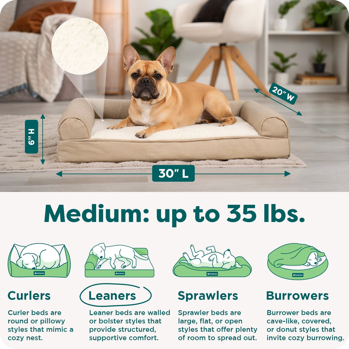 FurHaven Plush & Performance Linen Orthopedic Sofa Pet Bed for Dogs & Cats - Flax, Medium