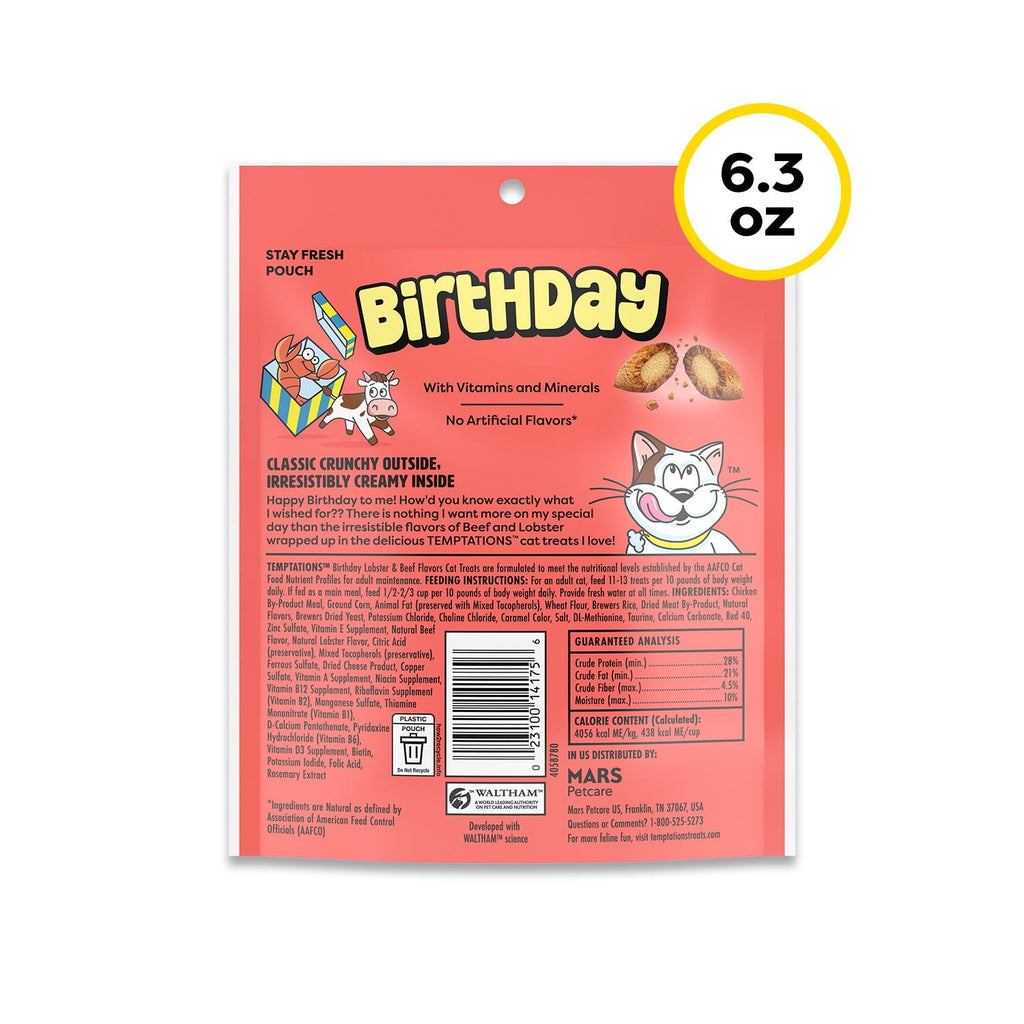 (10 pack) Temptations Birthday Lobster & Beef Flavor Crunchy & Soft Cat Treats, 6.3 oz Pouch