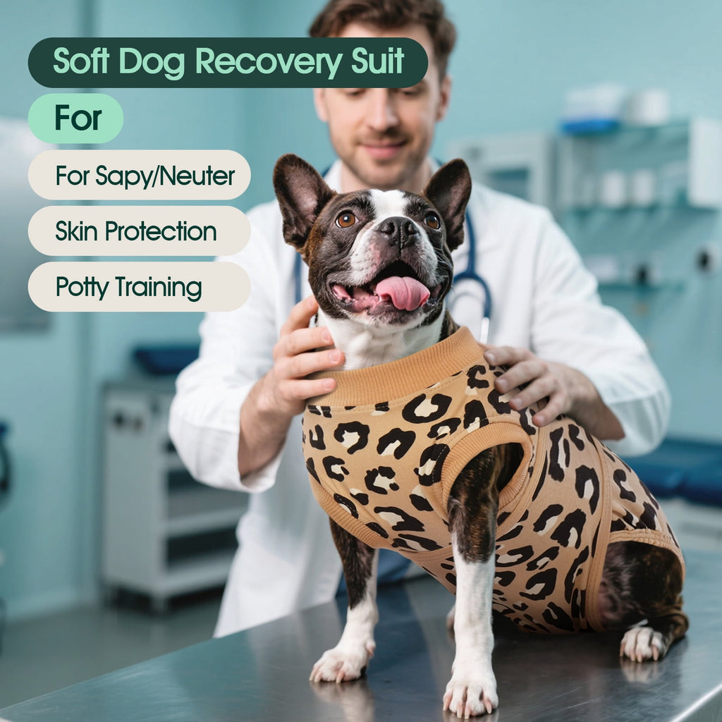 Kuoser Dog Recovery Suit after Surgery, Professional Surgical Onesie for Male Female Dogs, Soft Pet Surgery Suit for Abdominal Wounds Skin Disease, Purple Leopard, XL