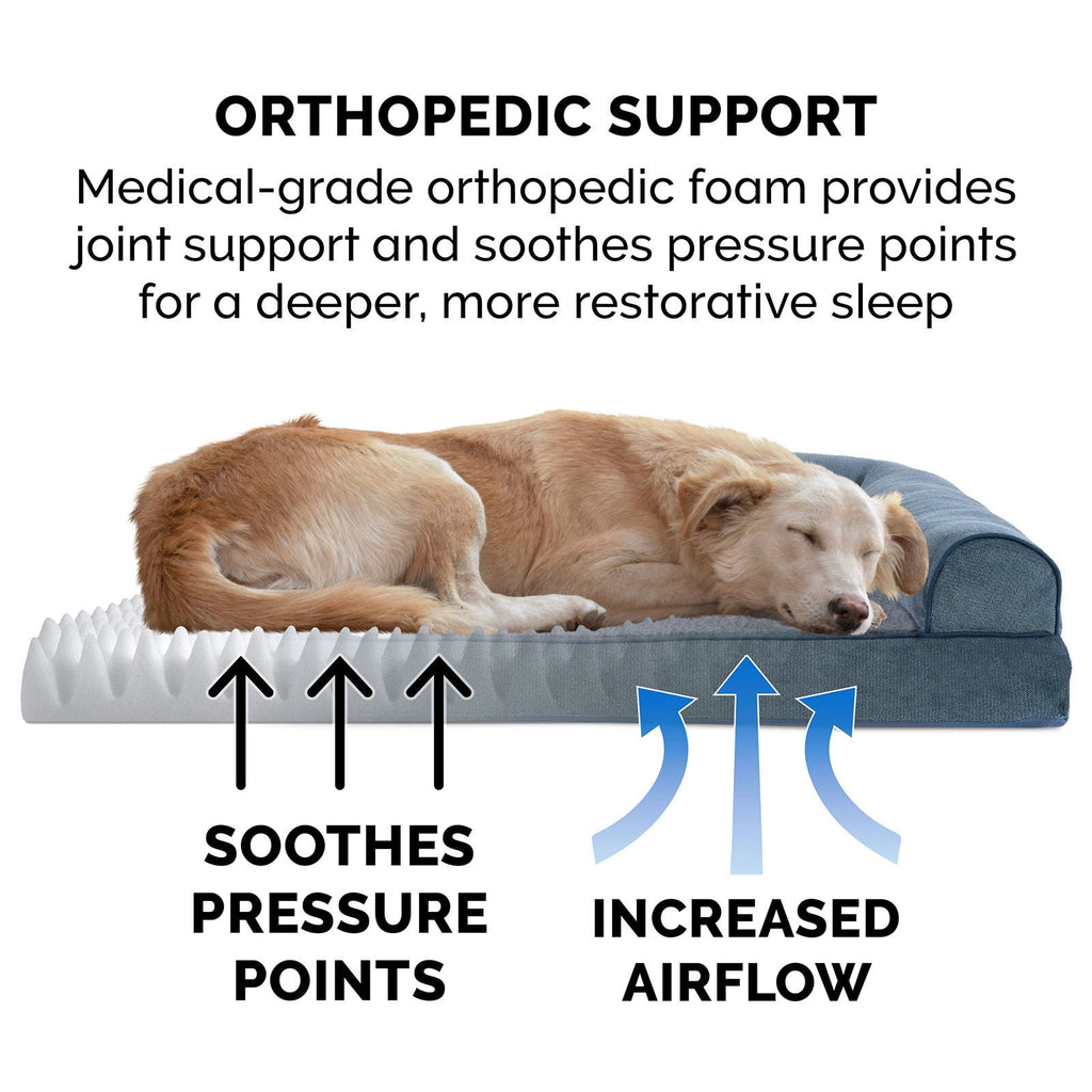 FurHaven Faux Fleece & Chenille Soft Woven Orthopedic Sofa Pet Bed, Orion Blue, Jumbo, 1 Count