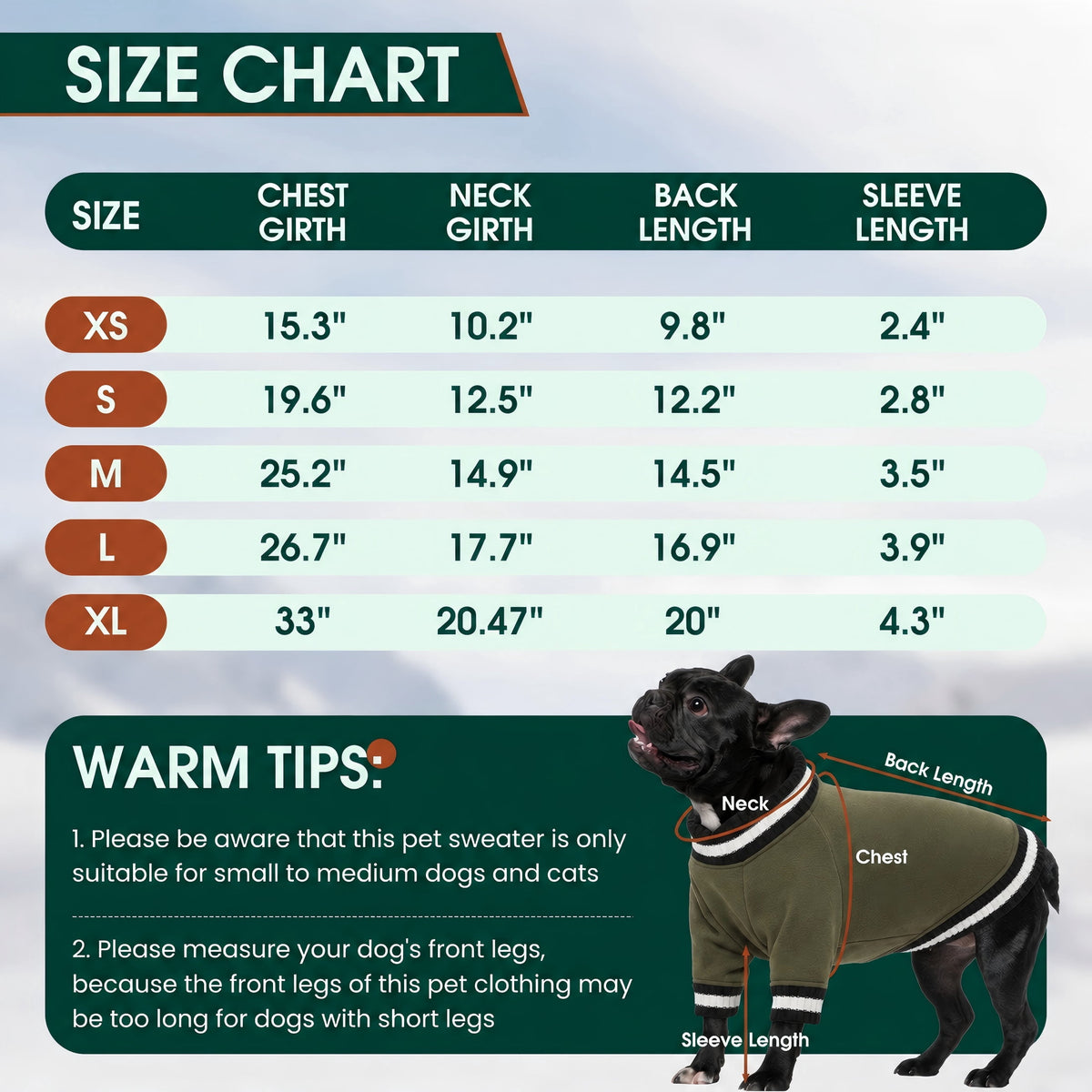 Kuoser Dog Winter Sweater, Cute Pet Pullover Vest, Soft and Thick Sweatshirt for Dogs and Cats, Green, XL