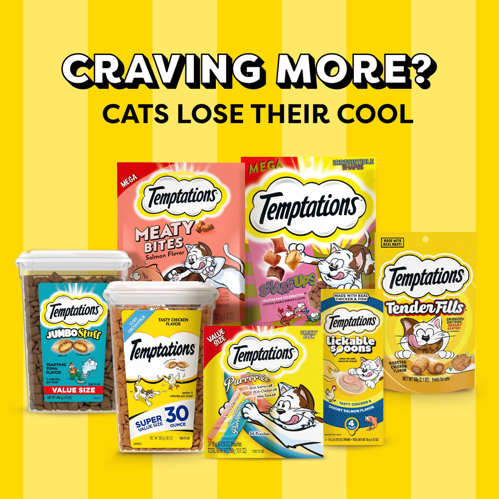 Temptations Jumbo Stuff Savory Salmon Flavor Crunchy And Soft Treats For Cats, 14 Oz Tub