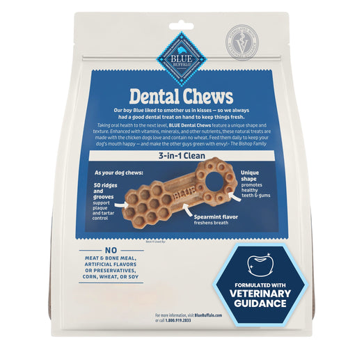 Blue Buffalo Dental Chews Large Natural Dog Treats, Chicken & Spearmint 11-oz Bag (7 Count)