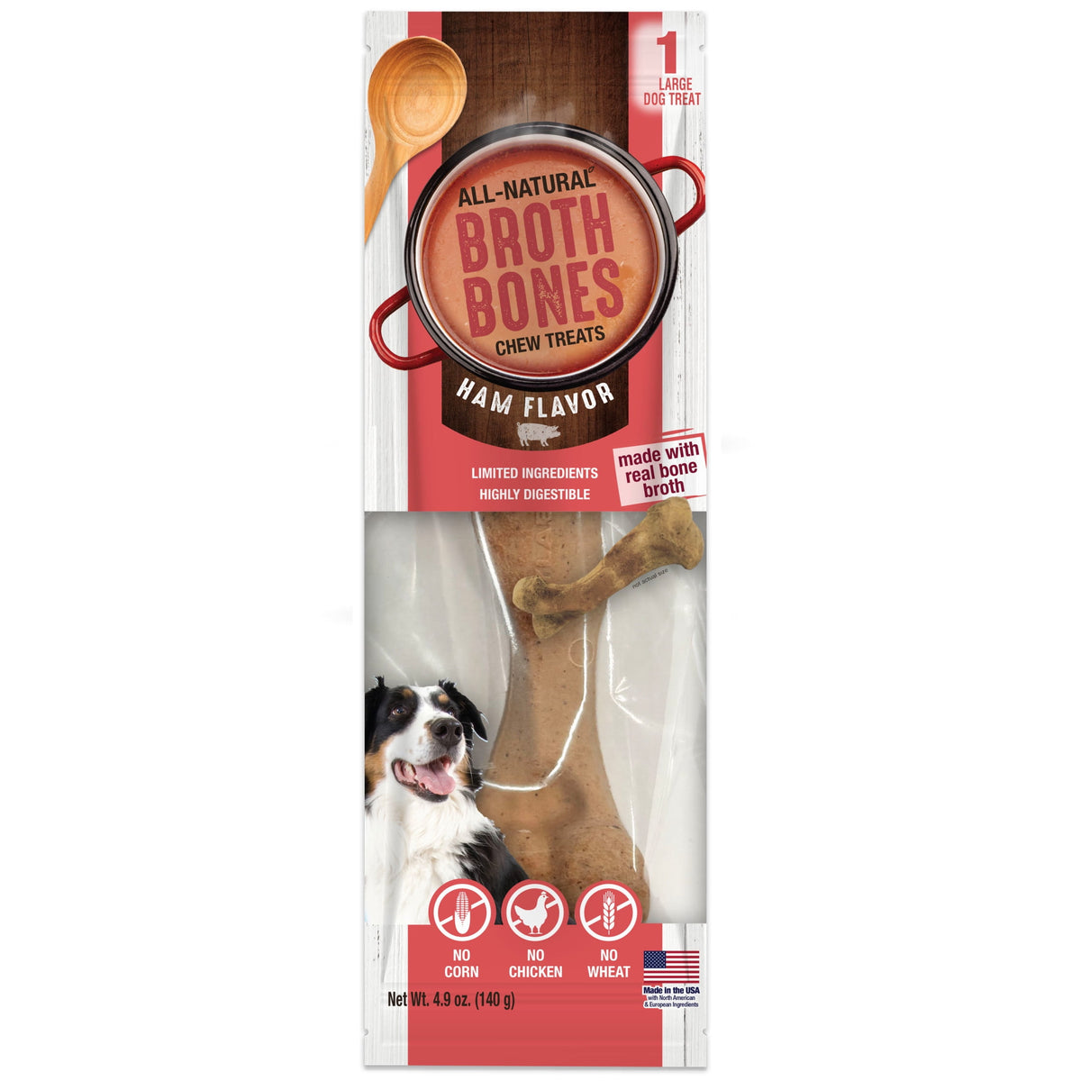 Nylabone Broth Bones Natural Dog Treats for Dogs, Bone Broth Dog Bones, Ham Flavor, For Large Dogs (1 Count)