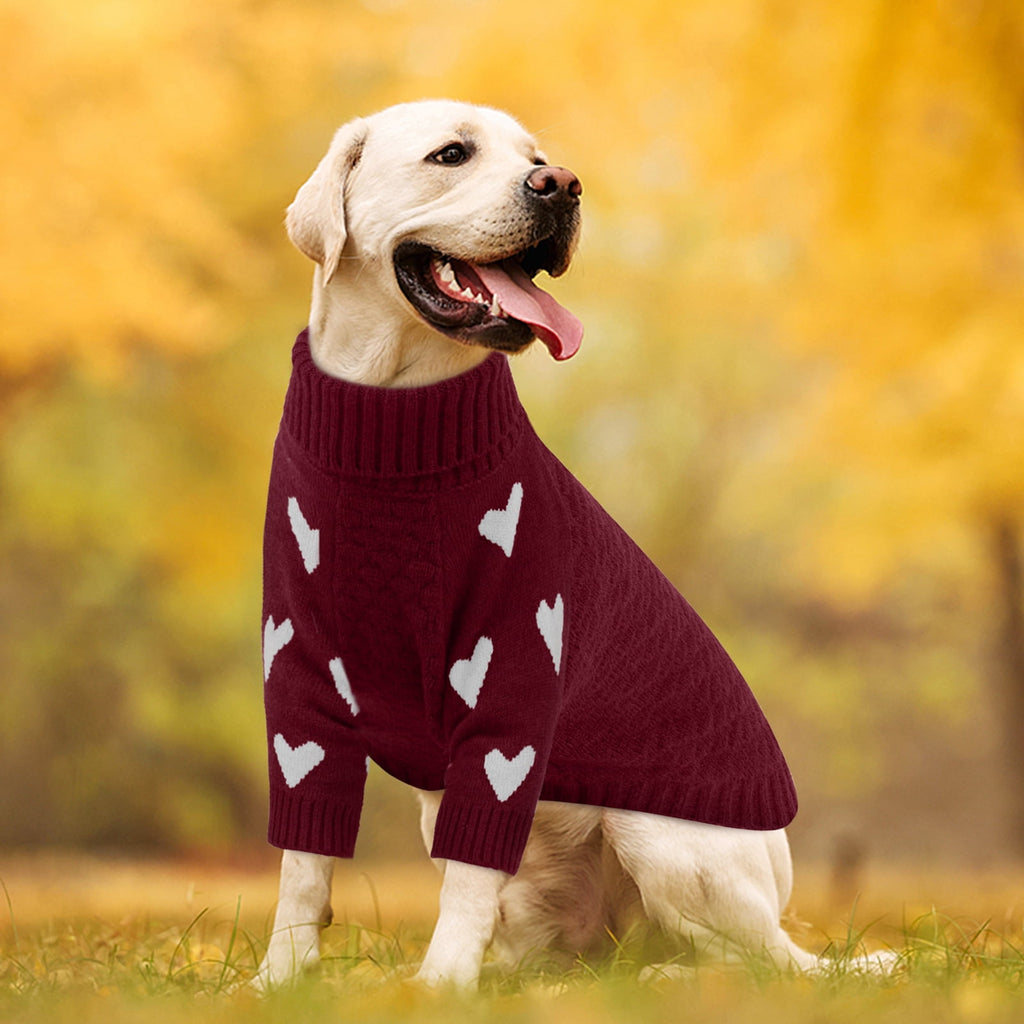 Kuoser Dog Sweater, Turtleneck Pet Sweatshirt, Thick Doggy Winter Clothes for Fall Xmas, Red, M