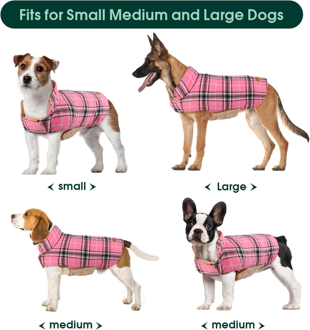 Kuoser Reversible Dog Coat Adjustable British Style Plaid Pet Jacket, Waterproof and Windproof, Blue, M