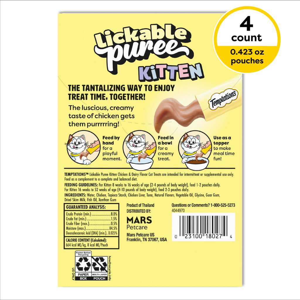 TEMPTATIONS Creamy Purrrr-ee Kitten 4ct Chicken & Dairy Flavor