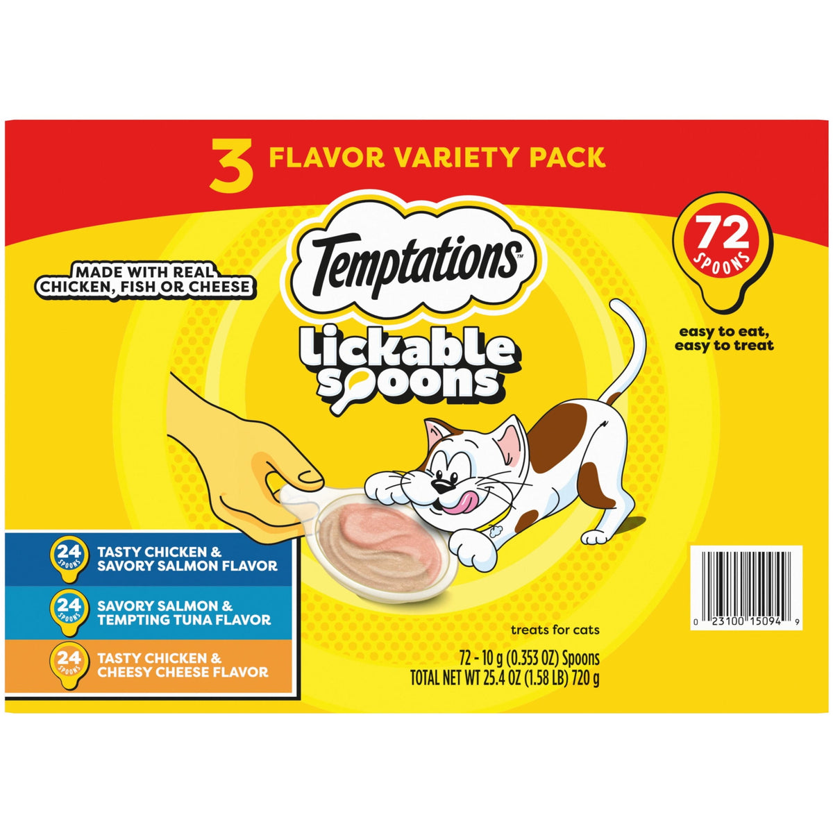 Temptations Lickable Spoons Adult Wet Cat Treat Variety Pack, 10 Grams, 72 Count