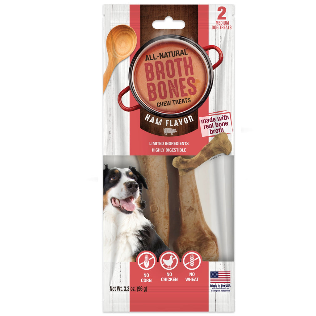 Nylabone Broth Bones Natural Dog Treats for Dogs, Bone Broth Dog Bones, Ham Flavor, For Large Dogs (1 Count)