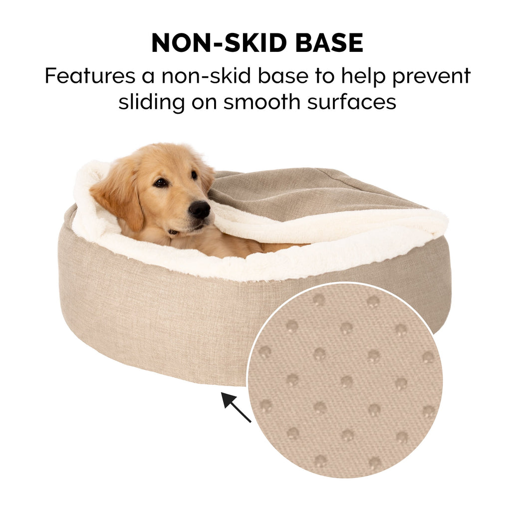 FurHaven Plush & Performance Linen Hooded Donut Pet Bed for Dogs & Cats - Mist Gray, Small - 24"