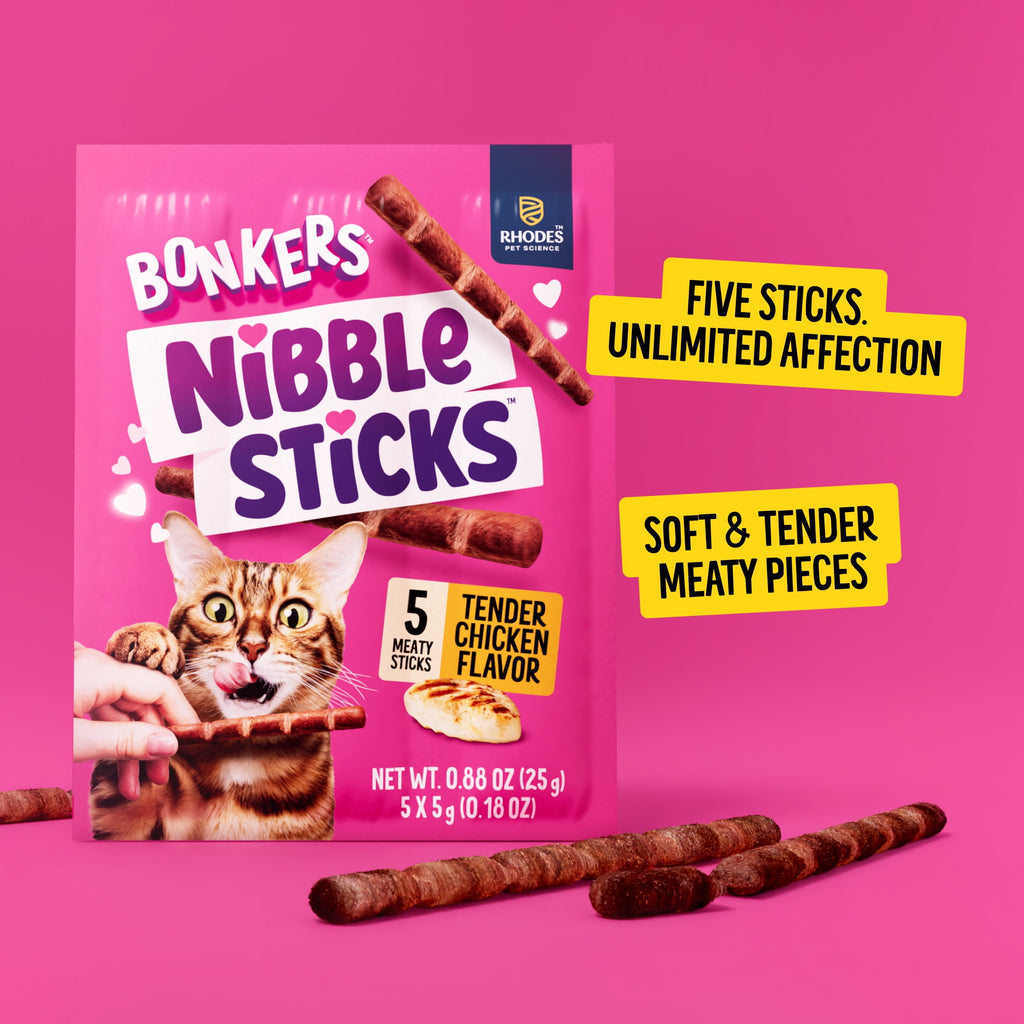 BONKERS Nibble Sticks Soft & Meaty Tender Chicken Flavor Cat Treats, 5 Sticks