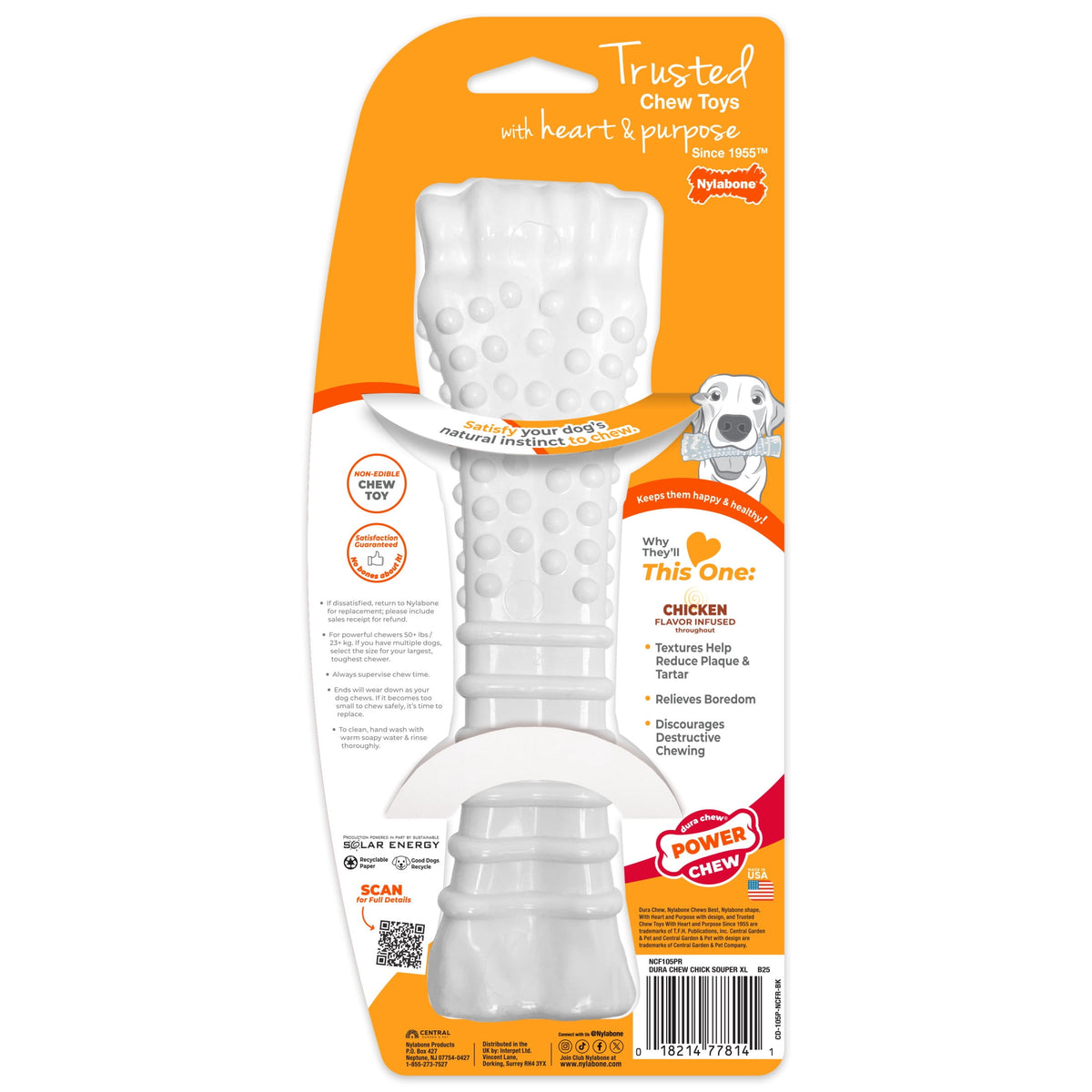 Nylabone Power Chew Textured Knuckle Bone Dog Toy, Dog Chew Toy, Chicken Flavor, X-Large, 1 Count