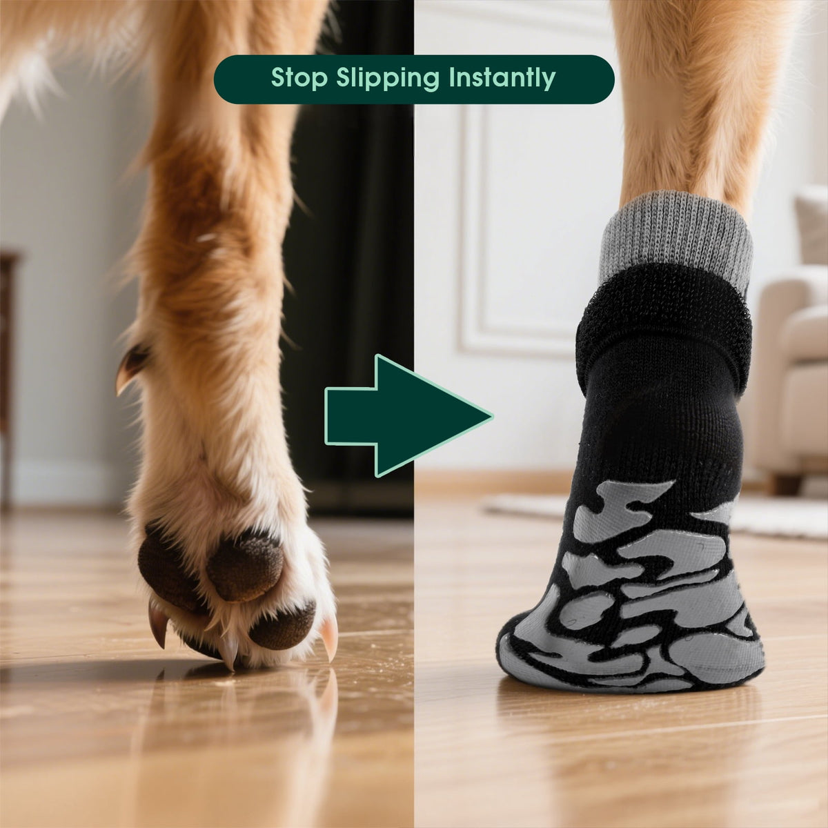 Kuoser Non-Slip Dog Socks for Hardwood Floors & Hot Pavement, Adjustable Pet Socks to Stop Licking and Slipping, Black, M
