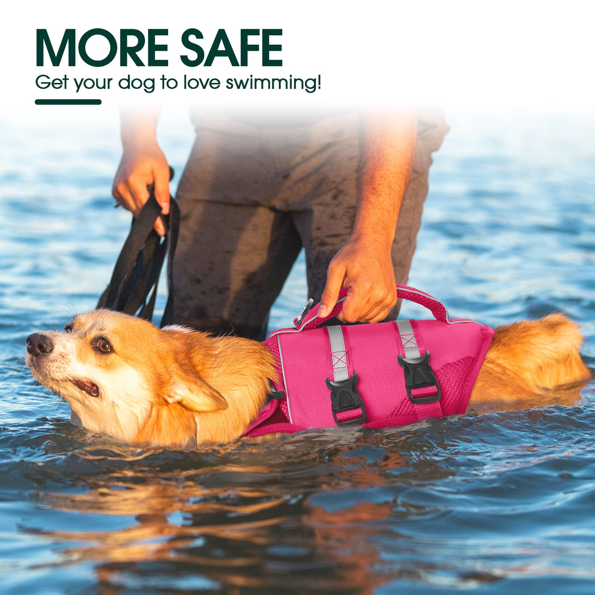 Kuoser Dog Life Jacket, High Flotation Dog Life Vest for Swimming Boating, Red, S