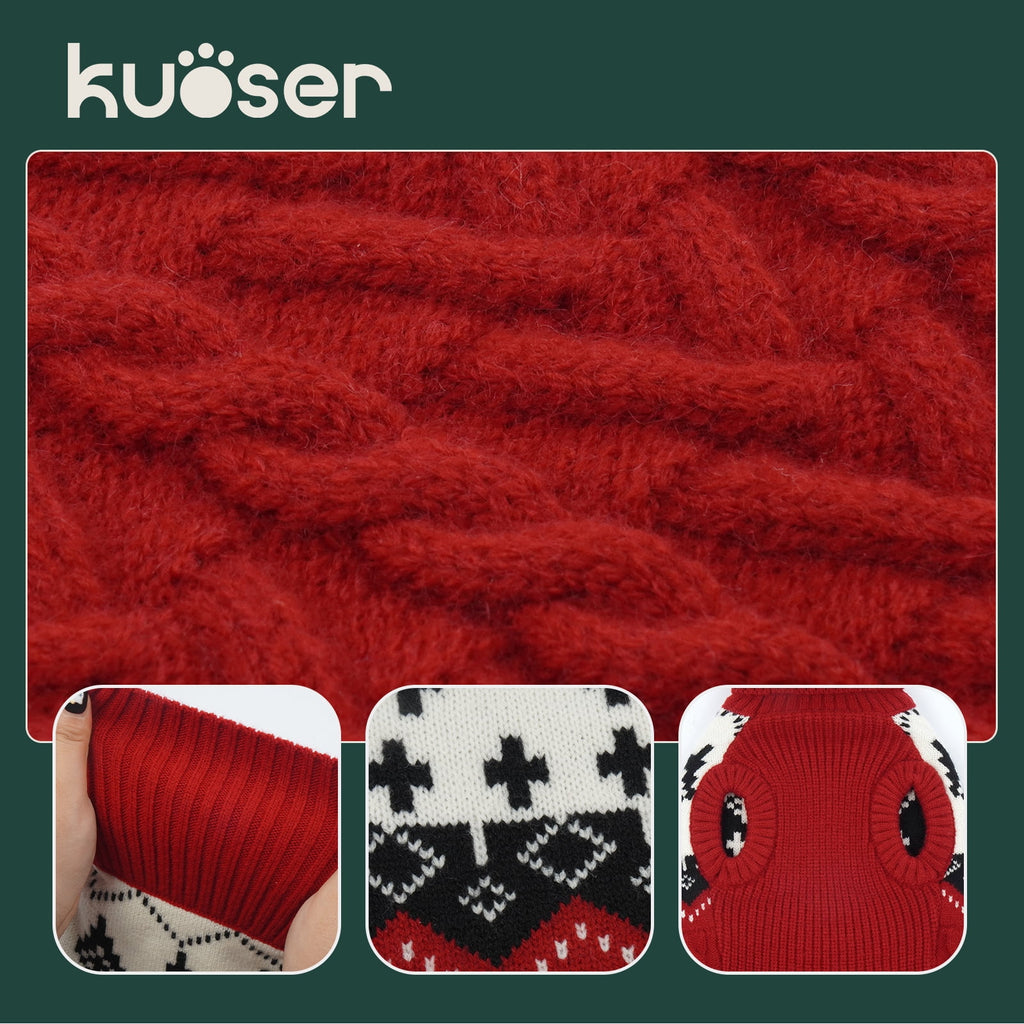 Kuoser Winter Dog Sweater, Sleeveless Doggy Clothes, Warm and Cozy Turtleneck Sweater for Dogs, Red, M