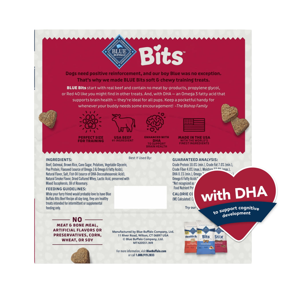 Blue Buffalo Bits Soft Dog Treats for Training, Made With Natural Ingredients & Enhanced with DHA, Beef Recipe, 19-oz Bag