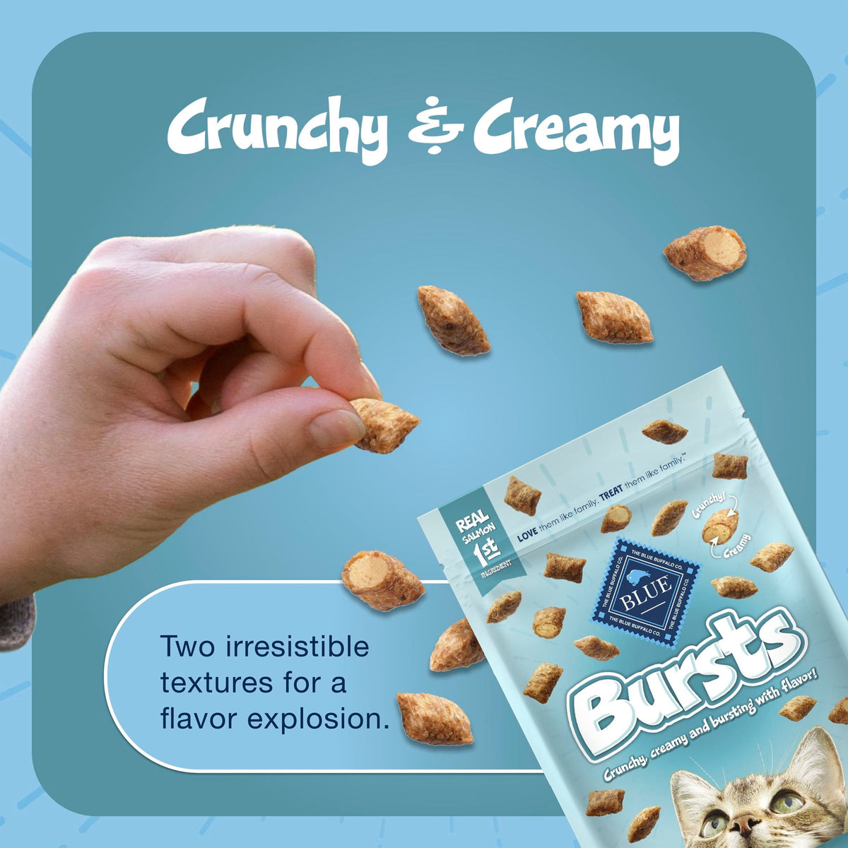 Blue Buffalo Bursts Crunchy & Creamy Cat Treats, Great for Training, Savory Seafood, 2-oz. Bag