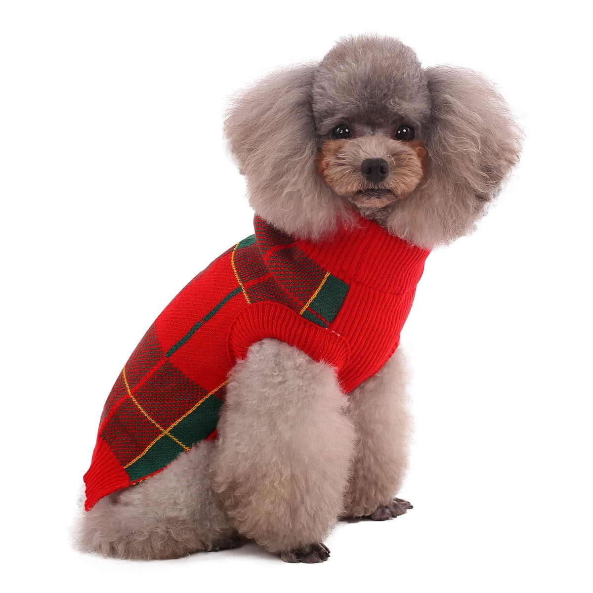 Kuoser Classic Plaid Dog Sweater Warm Pullover Knitwear for Small Medium Dogs, Red, S