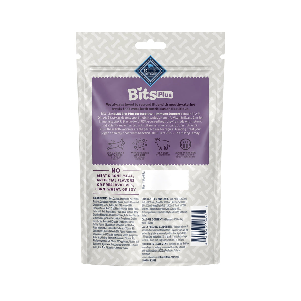 Blue Buffalo BLUE Bits Plus Mobility and Immune Support Daily Benefit Dog Treats, Soft & Chewy Beef Morsels, 9.5-oz. Bag