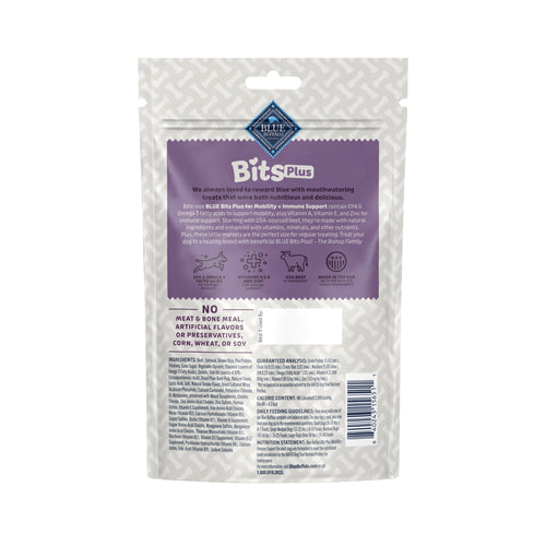 Blue Buffalo BLUE Bits Plus Mobility and Immune Support Daily Benefit Dog Treats, Soft & Chewy Beef Morsels, 9.5-oz. Bag