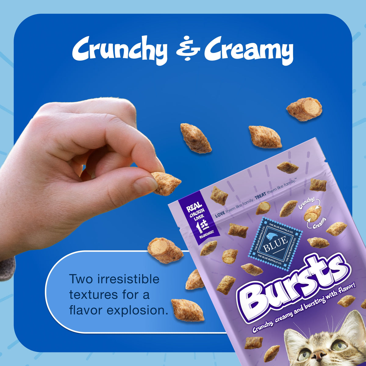 Blue Buffalo Bursts Crunchy & Creamy Cat Dry Treats, Great for Training, Liver & Beef, 5-oz. Bag