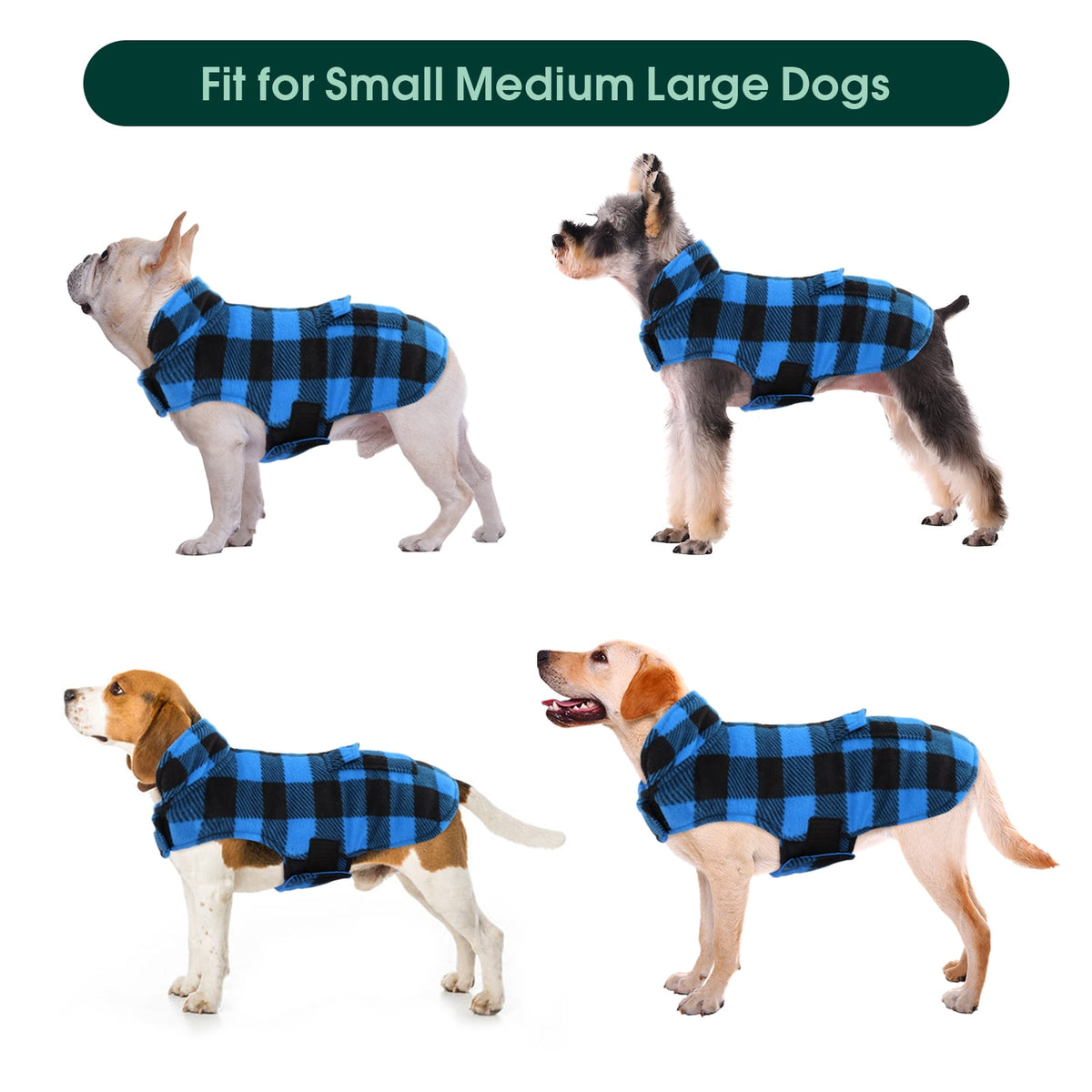 Kuoser British Style Plaid Dog Winter Coat, Windproof Cozy Cold Weather Jacket for Dogs, Blue, M