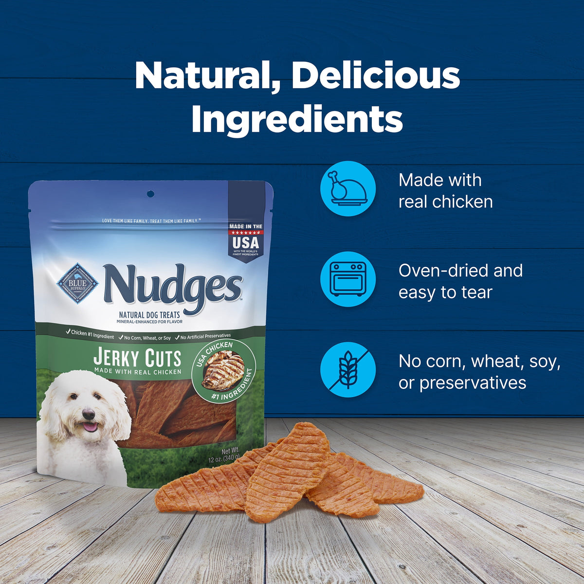 Blue Buffalo Nudges Jerky Cuts, Natural Dog Treats, Chicken Jerky, 28oz Bag