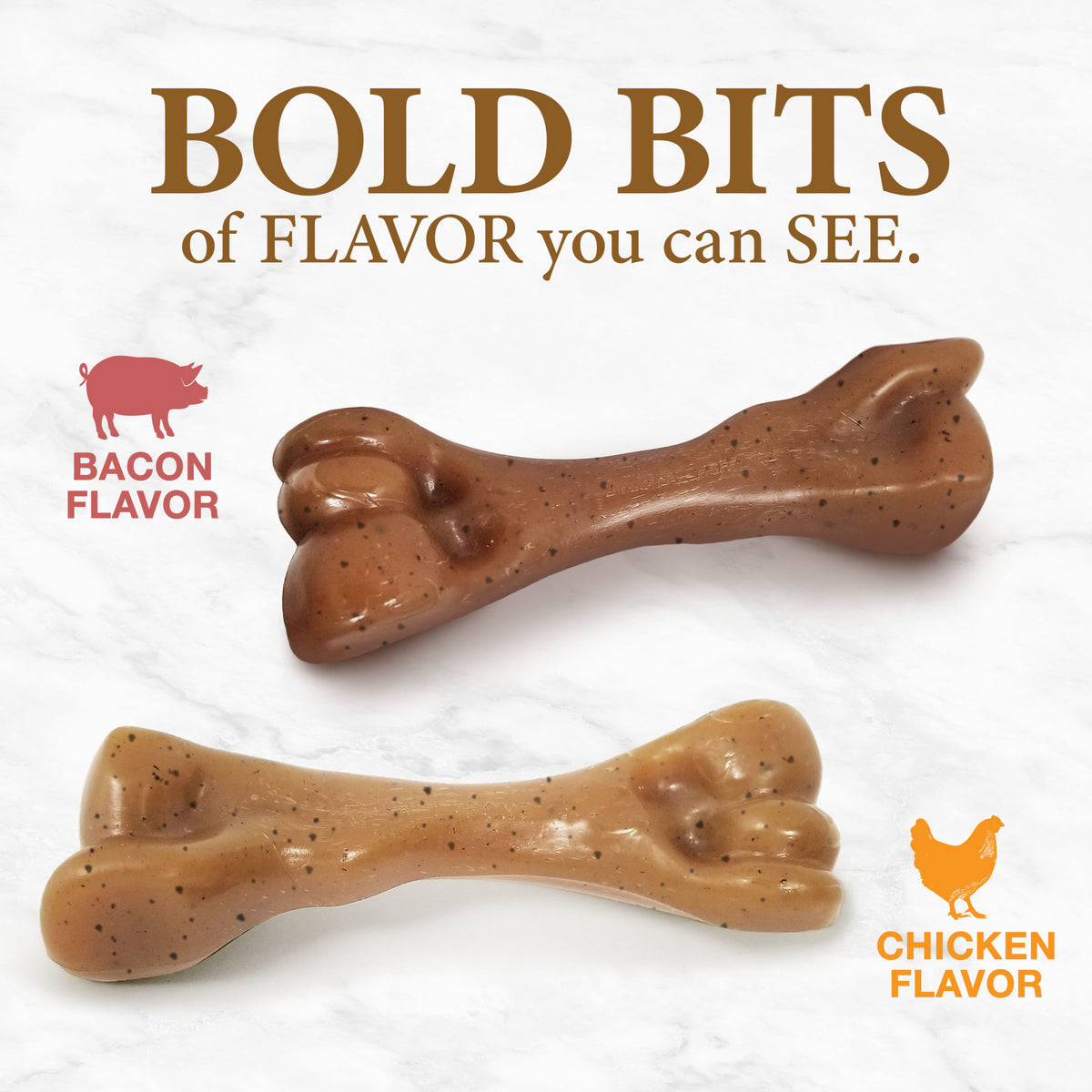Nylabone Strong Chew Gourmet Style Femur Bone Dog Toy, Dog Chew Toy, Bacon & Chicken Flavor, Small, 2 Pack