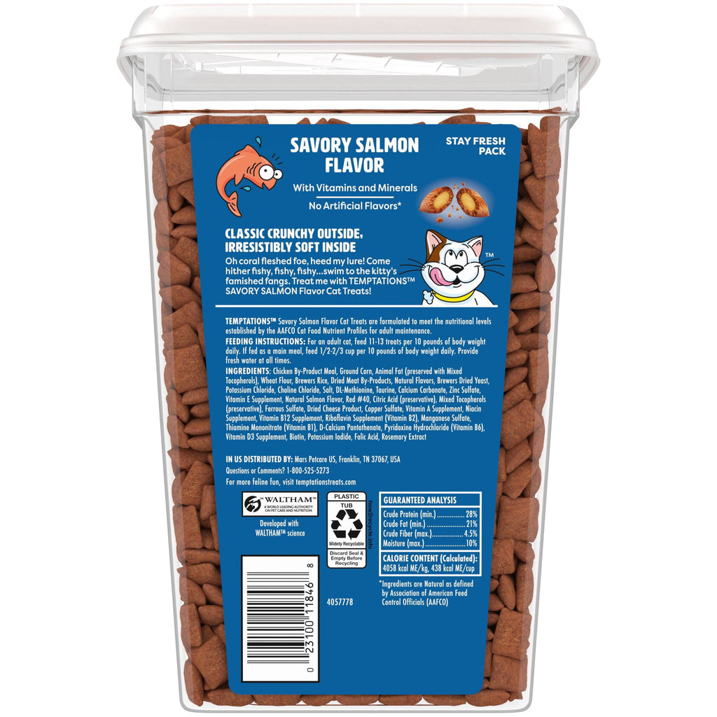 Temptations Classic Savory Salmon Flavor Crunchy And Soft Treats For Cats, 30 Oz Tub