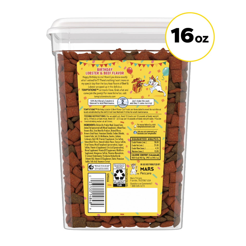 Temptations Birthday Cat Treats, Lobster and Beef, 16 oz. Tub