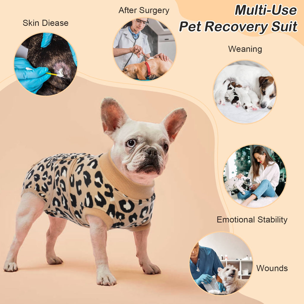 Kuoser Dog Recovery Suit after Surgery, Professional Surgical Onesie for Male Female Dogs, Soft Pet Surgery Suit for Abdominal Wounds Skin Disease, Purple Leopard, XL