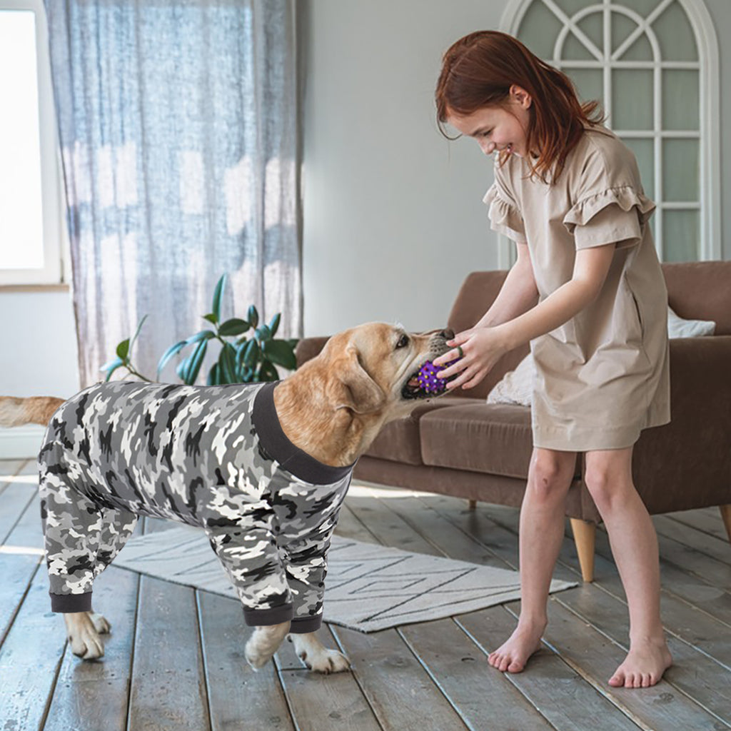 Kuoser Dog Recovery Suit Long Sleeve Dog Onesie after Surgery, Navy Blue, M