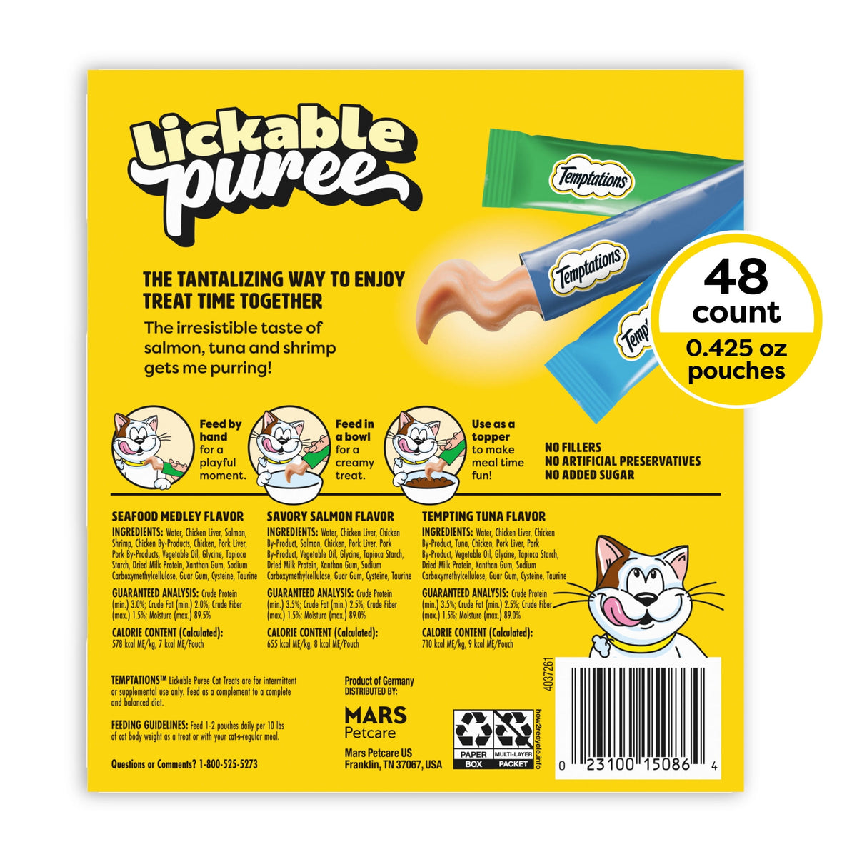 Temptations Creamy Puree Mix-Ups Variety Pack Lickable Cat Treats, 0.42 oz Tubes, 48 pk