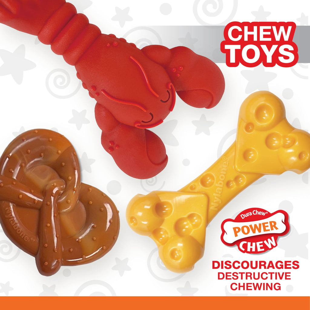 Nylabone Power Chew Toy Bundle, Cute Dog Toys for Aggressive Chewers, Filet Mignon, Cheese, and Bacon Flavors, Small Dogs - Up to 25 lbs, 3 Pack