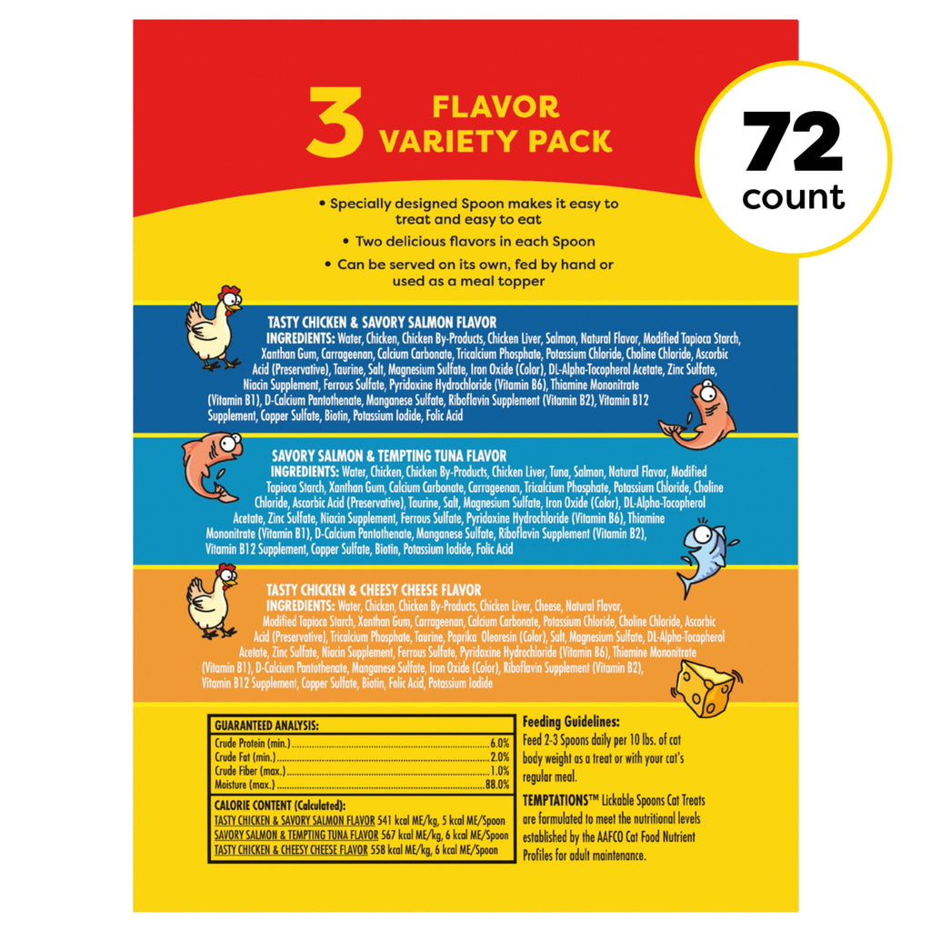 Temptations Lickable Spoons Adult Wet Cat Treat Variety Pack, 10 Grams, 72 Count