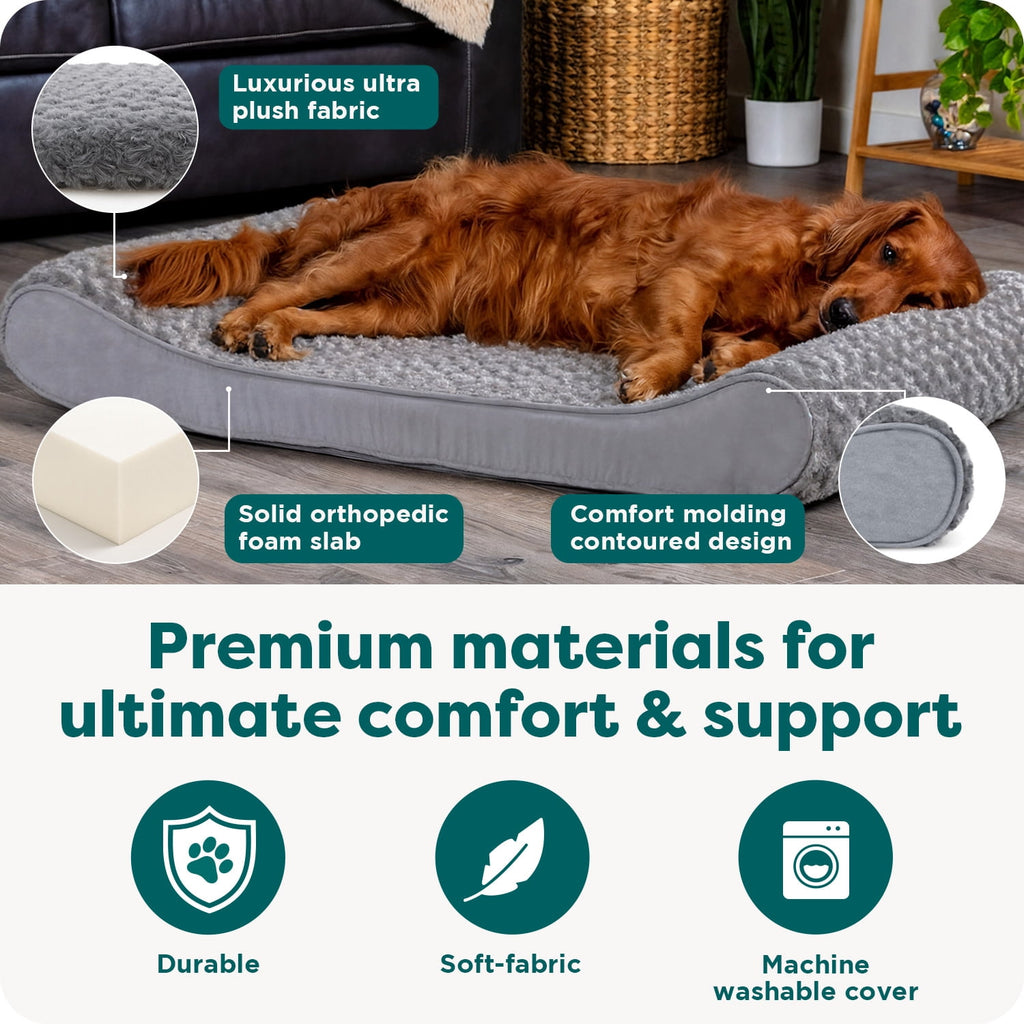 Furhaven Pet Products Luxe Lounger Large Orthopedic Contour Dog Bed, Gray, 38 lb limit