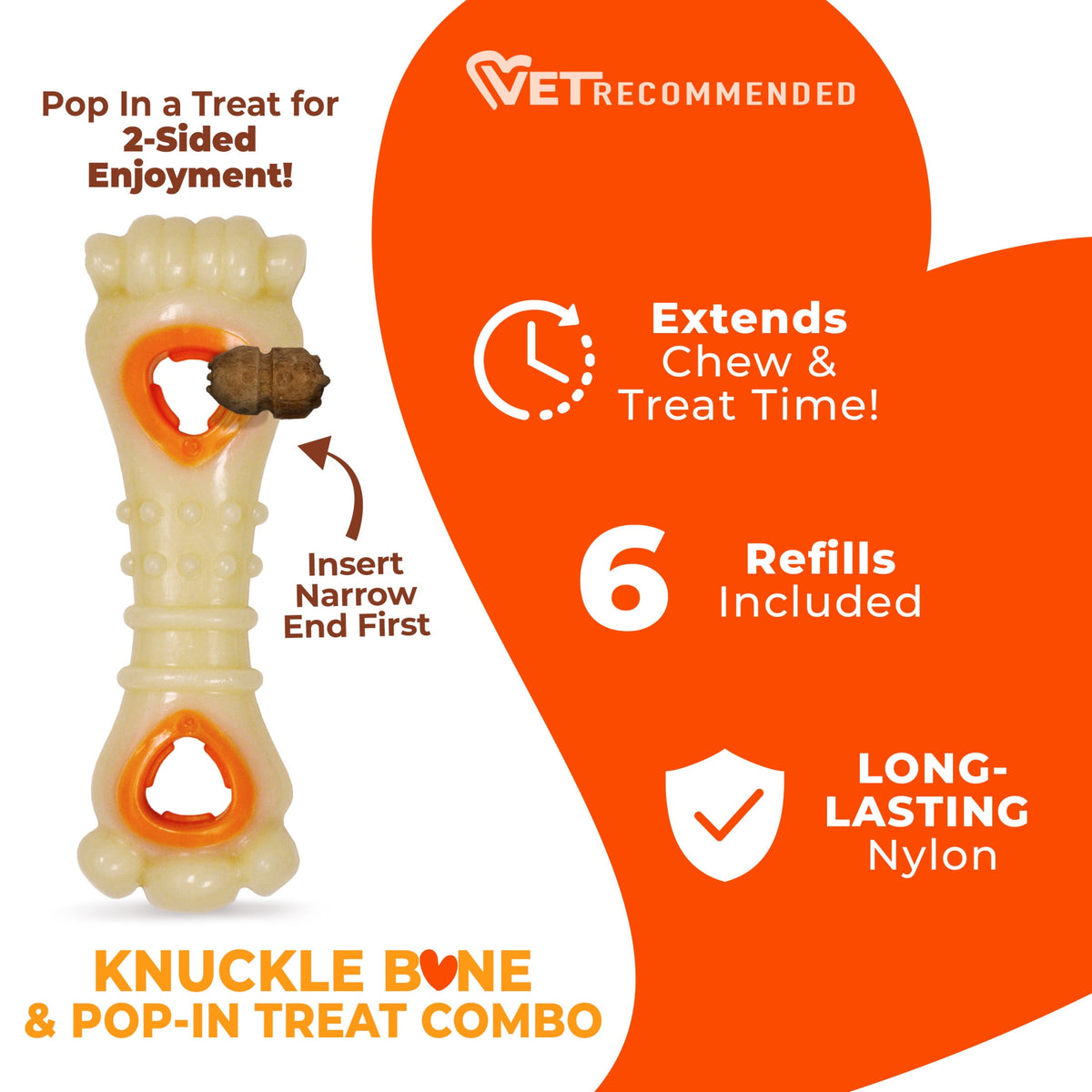 Nylabone Power Chew Knuckle Bone Pop-In Dog Treat Toy, Dog Toy, Chicken Flavor, Medium