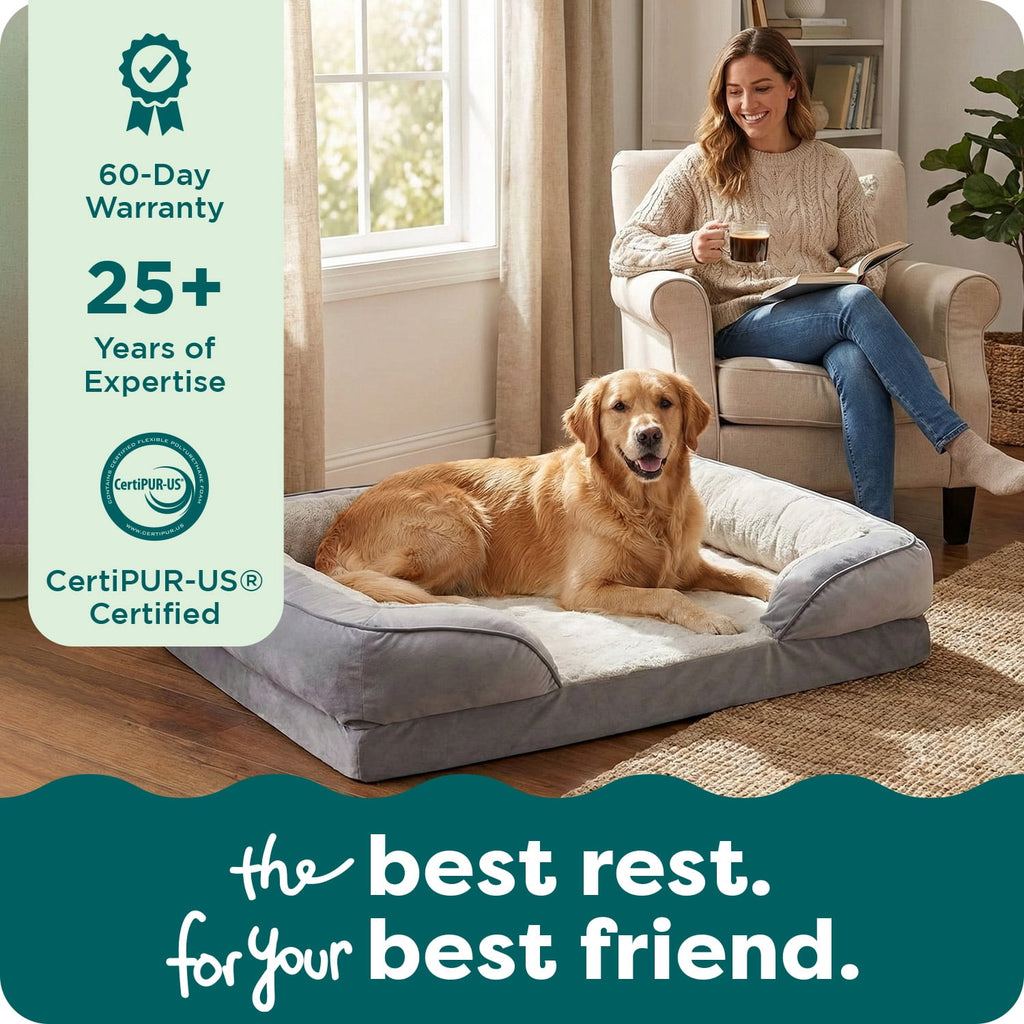 FurHaven Pet Products Velvet Waves Perfect Comfort Cooling Gel Top Sofa-Style Pet Bed for Dogs & Cats - Brownstone, Medium