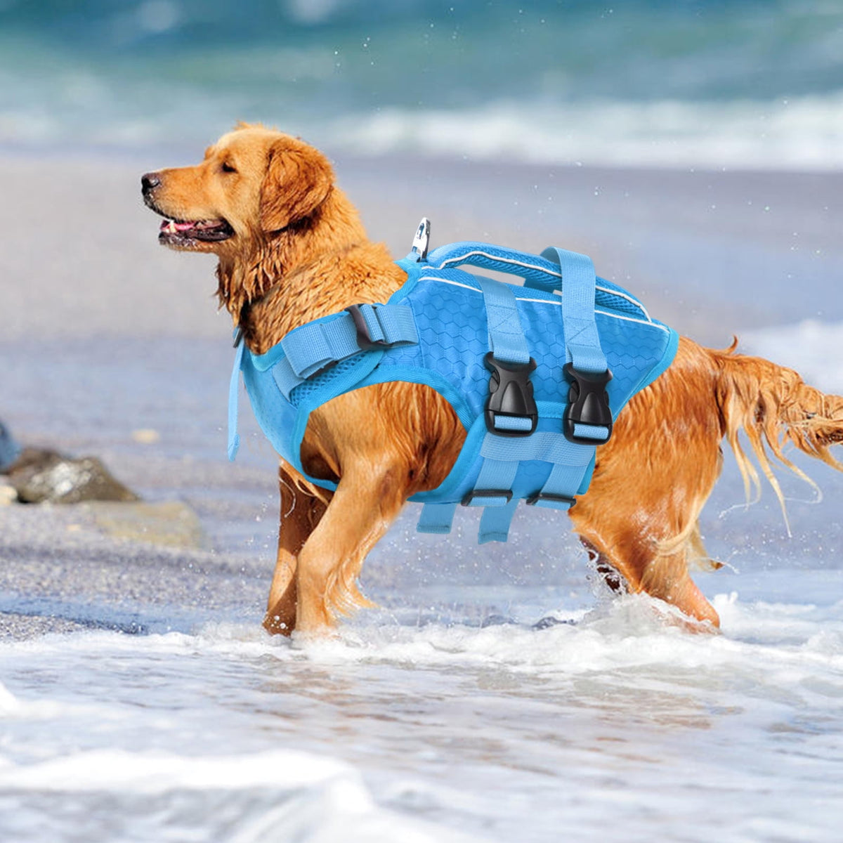 Kuoser Dog Life Jacket, Reflective and Adjustable Dog Life Vest for Small Medium Large Dogs Red, S
