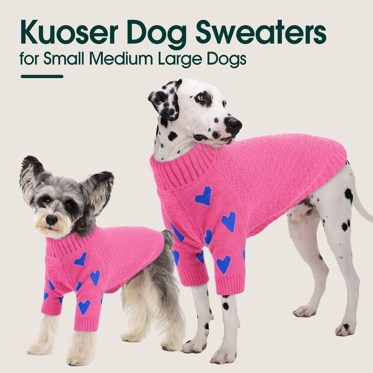 Kuoser Dog Sweater, Turtleneck Pet Sweatshirt, Thick Doggy Winter Clothes for Fall Xmas, Red, M