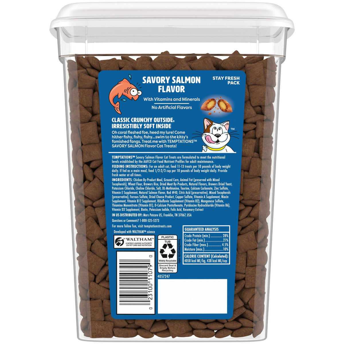 Temptations Classic Savory Salmon Flavor Crunchy And Soft Treats For Cats, 30 Oz Tub