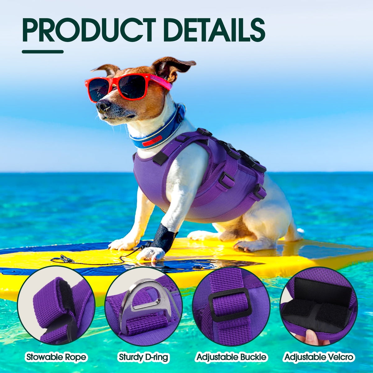Kuoser Dog Life Jacket, High Flotation Dog Life Vest for Swimming Boating, Red, S