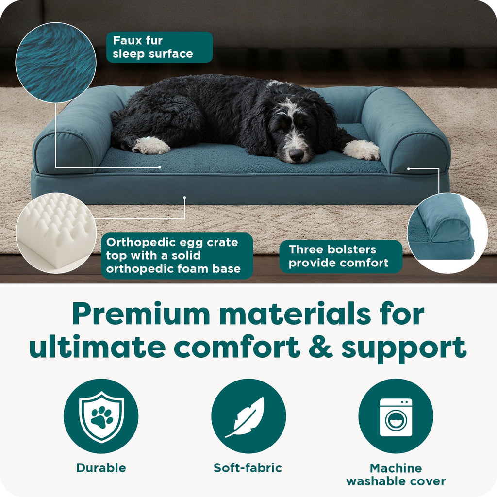 FH Faux Fur & Velvet Sofa - JM-Dark Sage