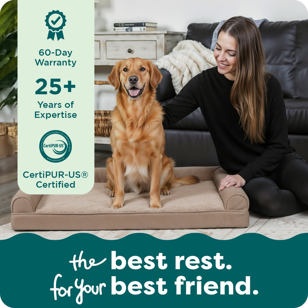 FurHaven Pet Products Luxe Fur & Performance Linen Orthopedic Sofa Pet Bed for Dogs & Cats - Charcoal, Jumbo Plus