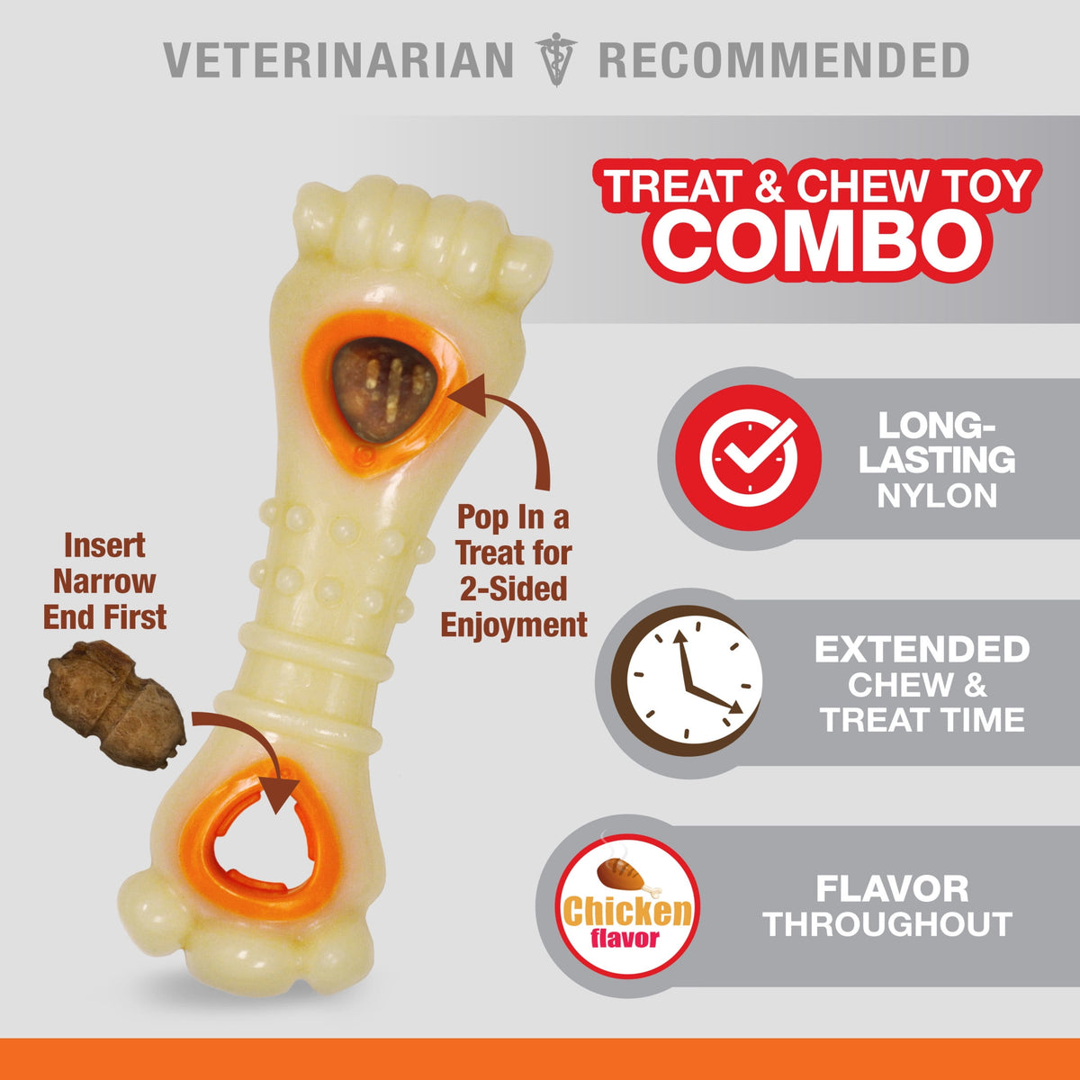 Nylabone Power Chew Knuckle Bone Pop-In Dog Treat Toy, Dog Toy, Chicken Flavor, Medium