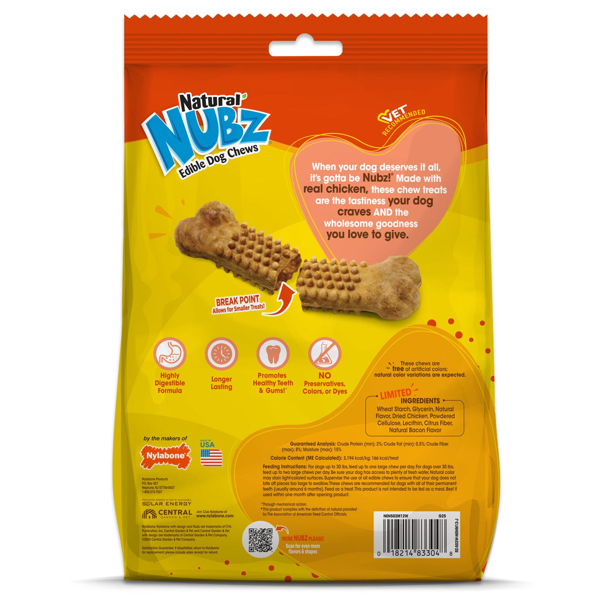 Nylabone Nubz Natural Dog Chew Treats, Chicken Flavor, Large